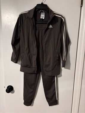 adidas Kids Dark Gray Track Jacket and Pants with White Stripes